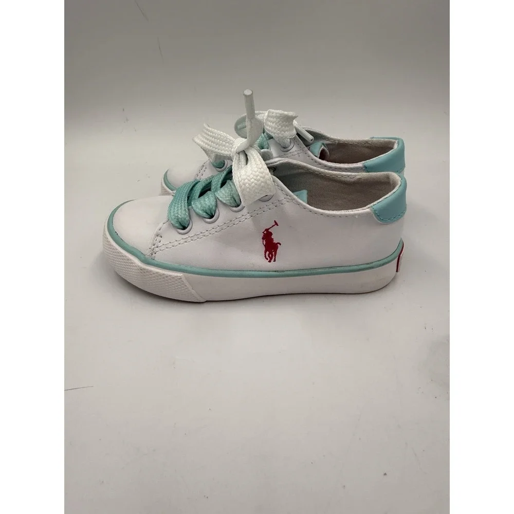 Polo Ralph Lauren Shoes Sneakers White Teal Pink Pony Logo Baby Toddler Size 7